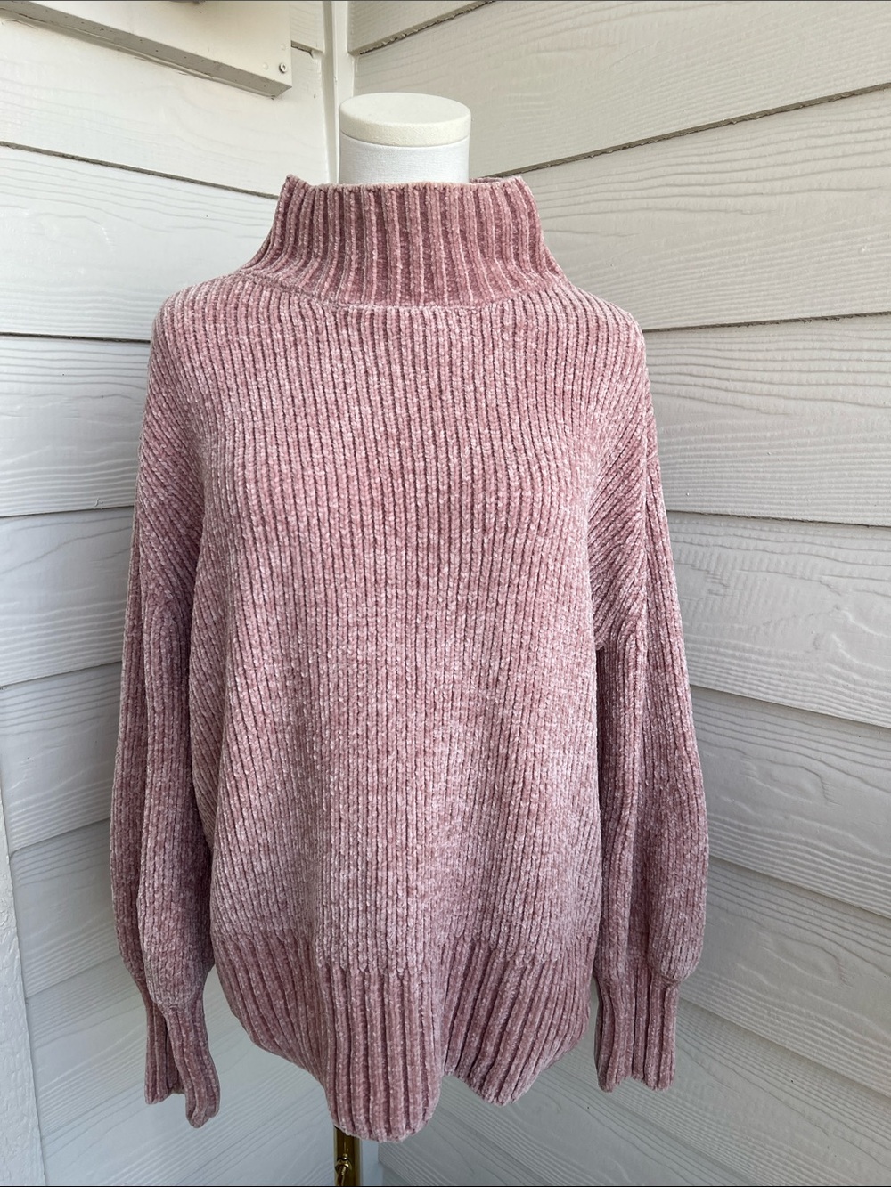 Cynthia Rowley Pink “Chenille” Ribbed Turtleneck Sweater